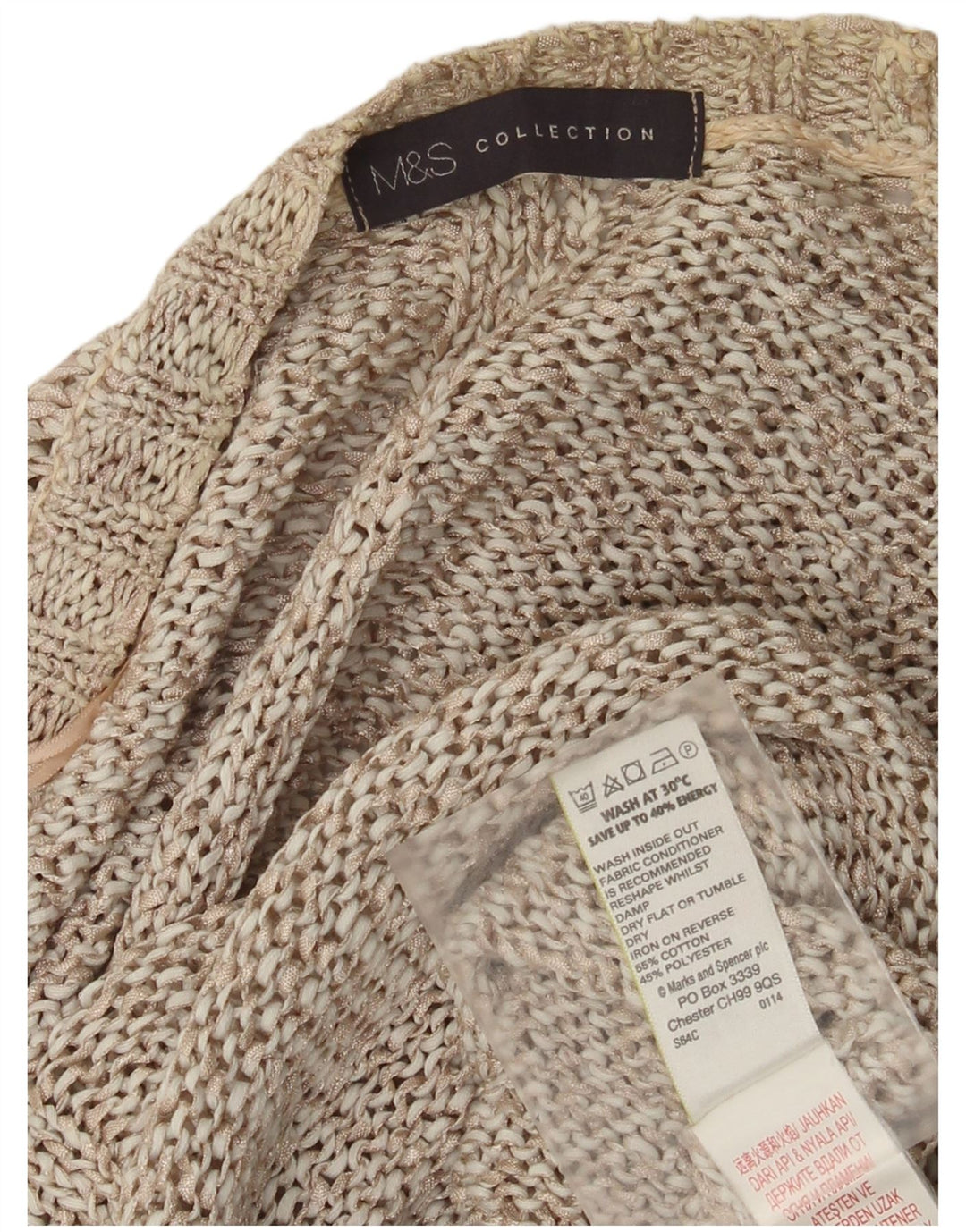 Marks & Spencer Womens 3/4 Sleeve Open Cardigan Sweater UK 8 Small Beige