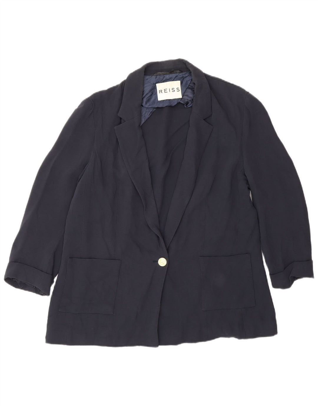 Reiss Womens 3/4 Sleeve 1 Button Blazer Jacket UK 16 Large Navy Blue
