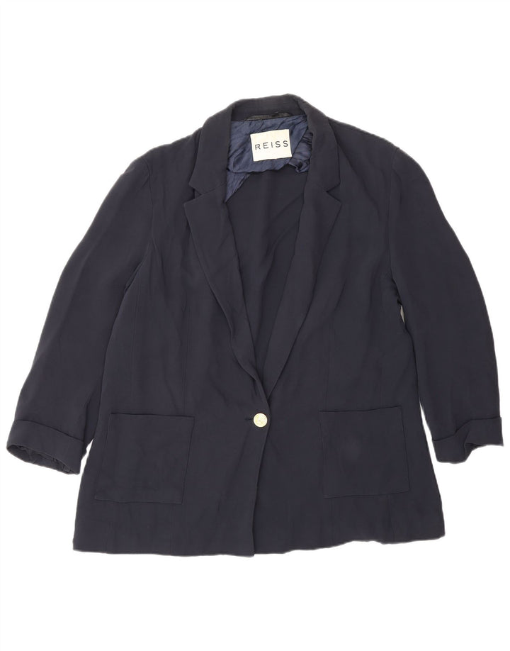Reiss Womens 3/4 Sleeve 1 Button Blazer Jacket UK 16 Large Navy Blue