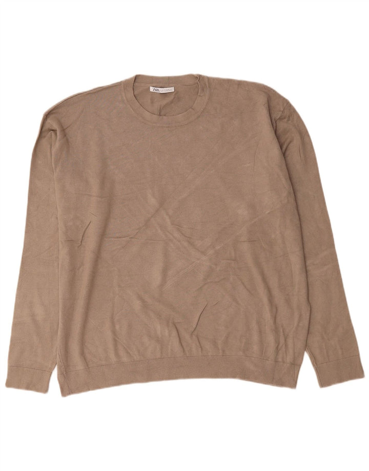 Zara Mens Crew Neck Jumper Sweater XL Grey Viscose