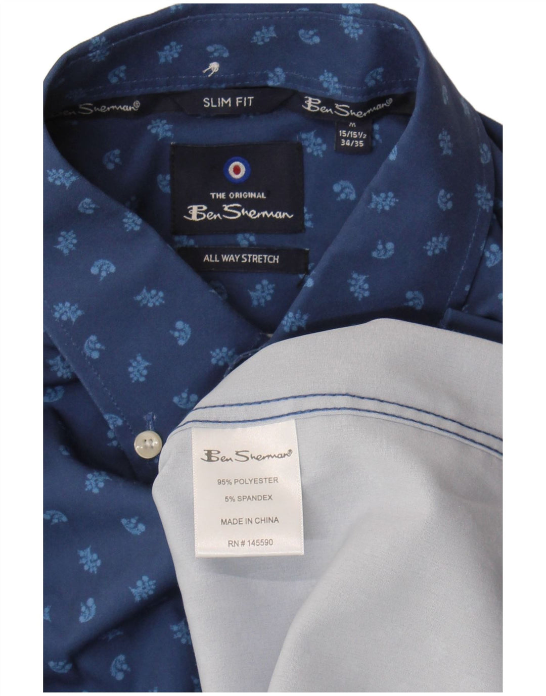 Ben Sherman Mens Slim Fit Shirt Size 15 1/2 Medium Blue Floral Polyester