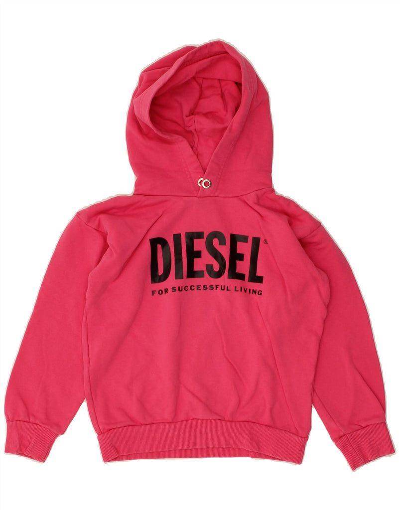 DIESEL Girls Graphic Hoodie Jumper 7-8 Years Pink Cotton | Vintage Diesel | Thrift | Second-Hand Diesel | Used Clothing | Messina Hembry 