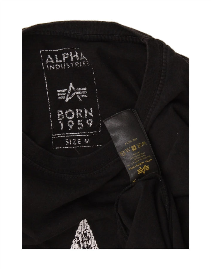 ALPHA INDUSTRIES Mens Graphic T-Shirt Top Medium Black Cotton Vintage Alpha Industries and Second-Hand Alpha Industries from Messina Hembry 
