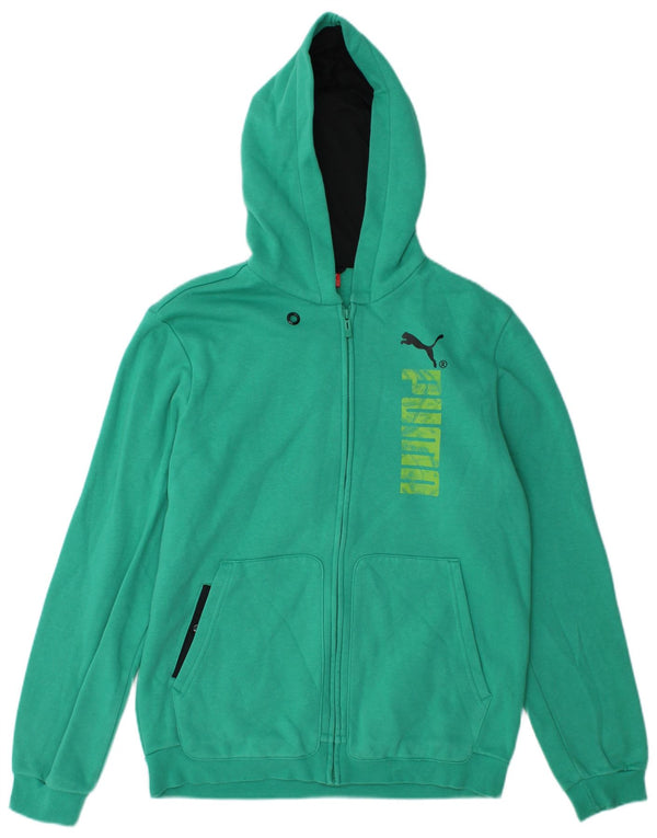 Puma Girls Graphic Zip Hoodie Sweater 15-16 Years Green Cotton