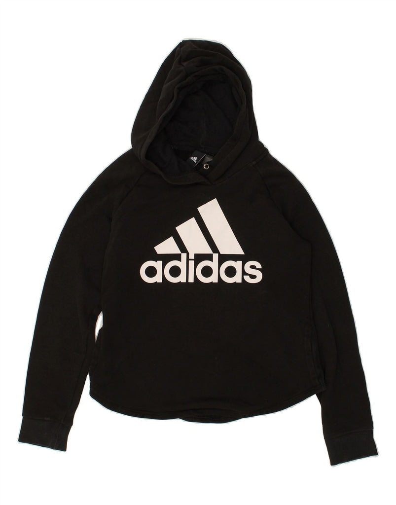 ADIDAS Womens Graphic Hoodie Jumper Size 8/10 Small Black Cotton | Vintage Adidas | Thrift | Second-Hand Adidas | Used Clothing | Messina Hembry 