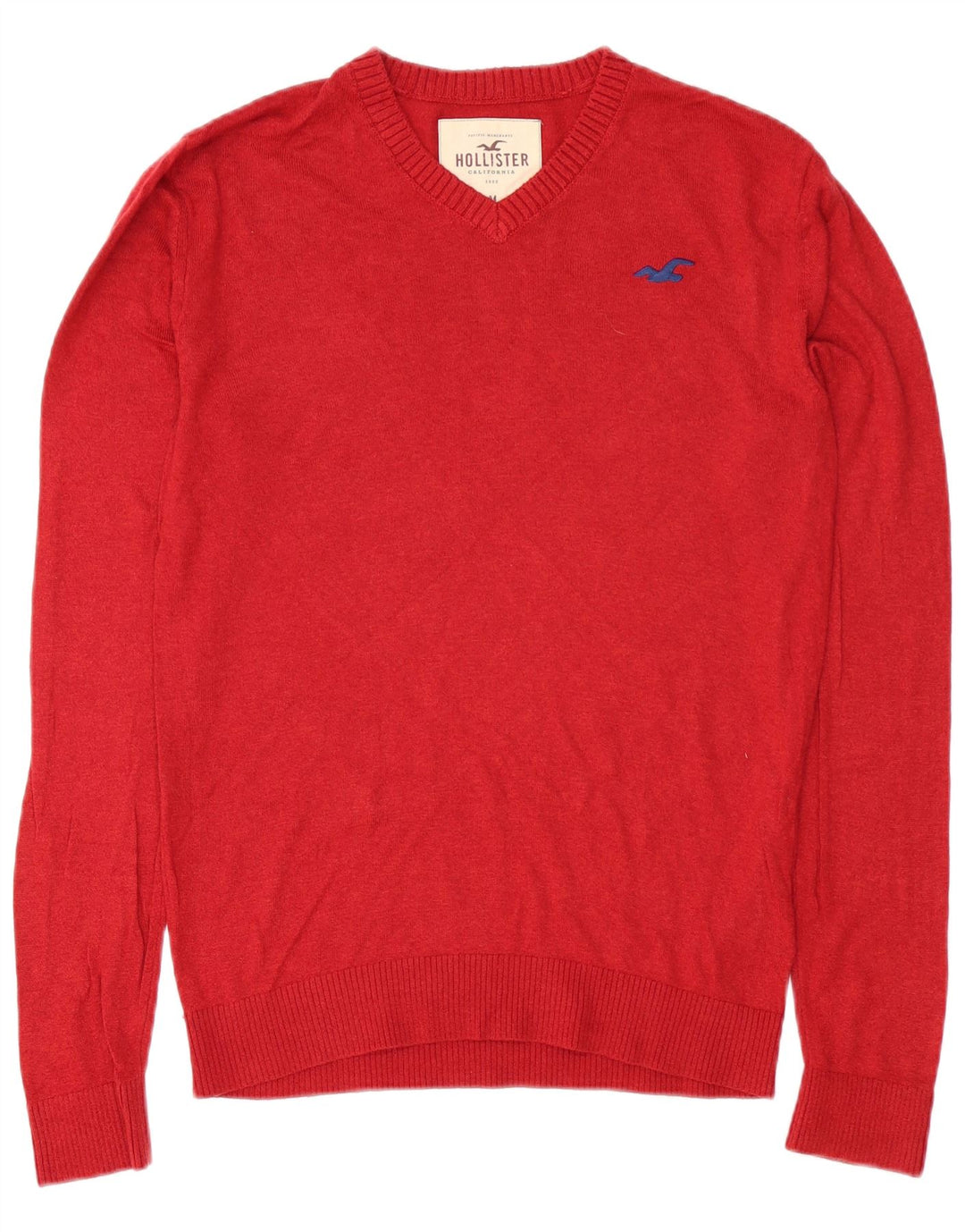 Hollister Mens V-Neck Jumper Sweater Medium Red Cotton