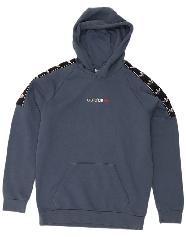 Adidas Mens Graphic Hoodie Jumper Medium Blue Colourblock Cotton