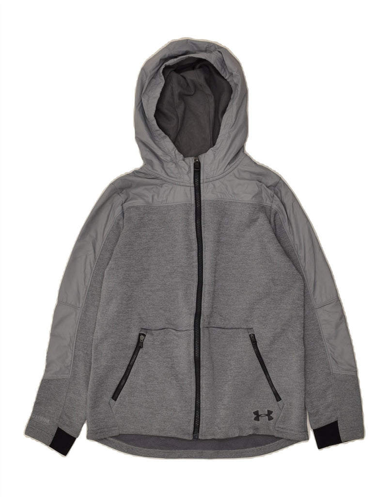 UNDER ARMOUR Boys Cold Gear Zip Hoodie Sweater 14-15 Years Grey Striped | Vintage Under Armour | Thrift | Second-Hand Under Armour | Used Clothing | Messina Hembry 