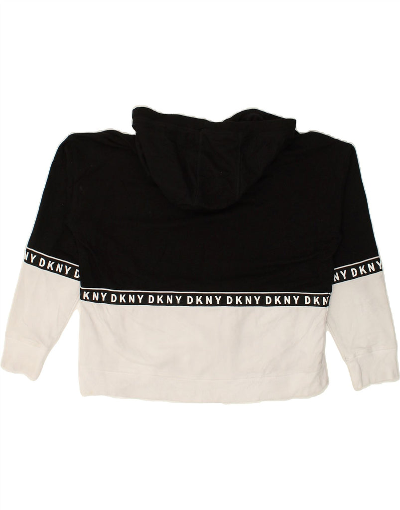 DKNY Womens Hoodie Jumper UK 14 Medium Black Colourblock Cotton Sports | Vintage Dkny | Thrift | Second-Hand Dkny | Used Clothing | Messina Hembry 