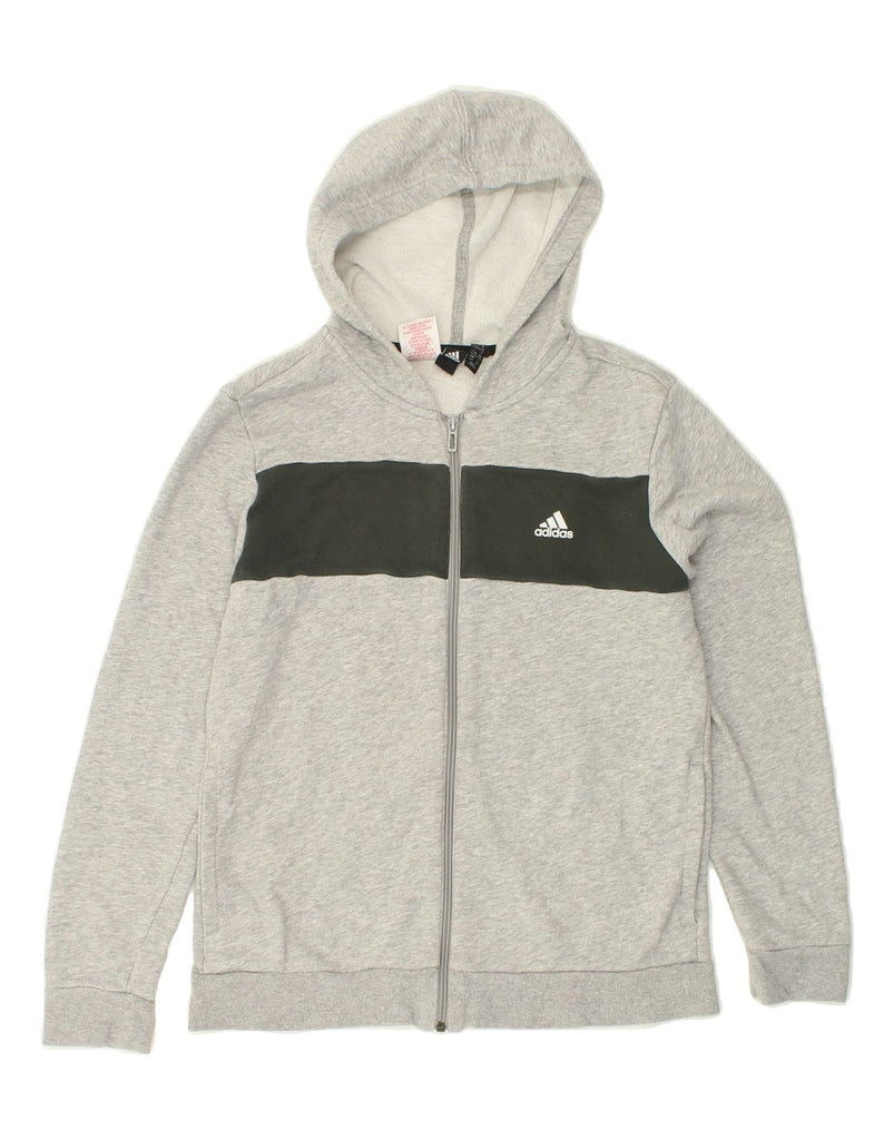 ADIDAS Boys Zip Hoodie Sweater 13-14 Years Grey Colourblock Cotton Vintage Adidas and Second-Hand Adidas from Messina Hembry 