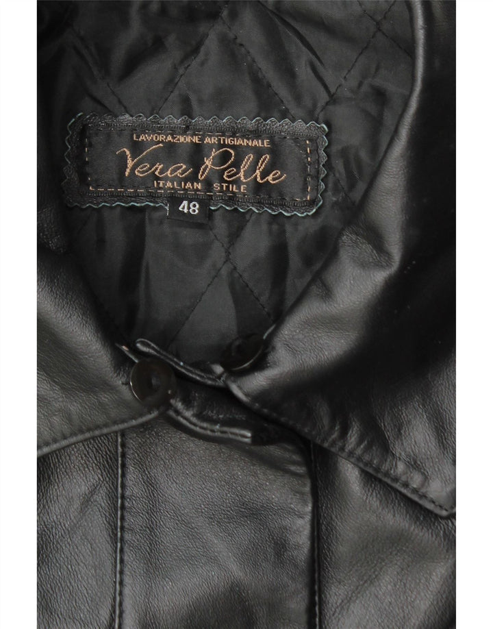 Vintage Womens Leather Coat IT 48 XL Black Leather
