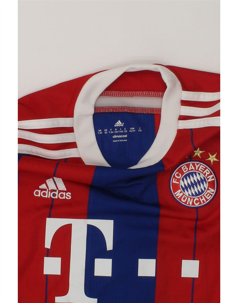 ADIDAS Boys FC Bayern Munchen Graphic T-Shirt Top 7-8 Years Red Striped | Vintage Adidas | Thrift | Second-Hand Adidas | Used Clothing | Messina Hembry 