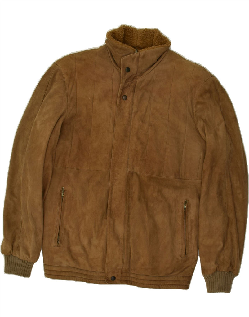 SCOUT Mens Suede Bomber Jacket IT 48 Medium Brown Leather | Vintage Scout | Thrift | Second-Hand Scout | Used Clothing | Messina Hembry 