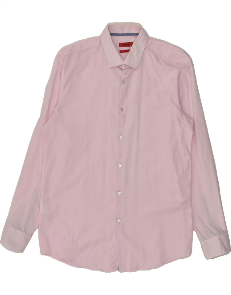 HUGO BOSS Mens Slim Fit Shirt Size 17 43 XL Pink Cotton | Vintage Hugo Boss | Thrift | Second-Hand Hugo Boss | Used Clothing | Messina Hembry 