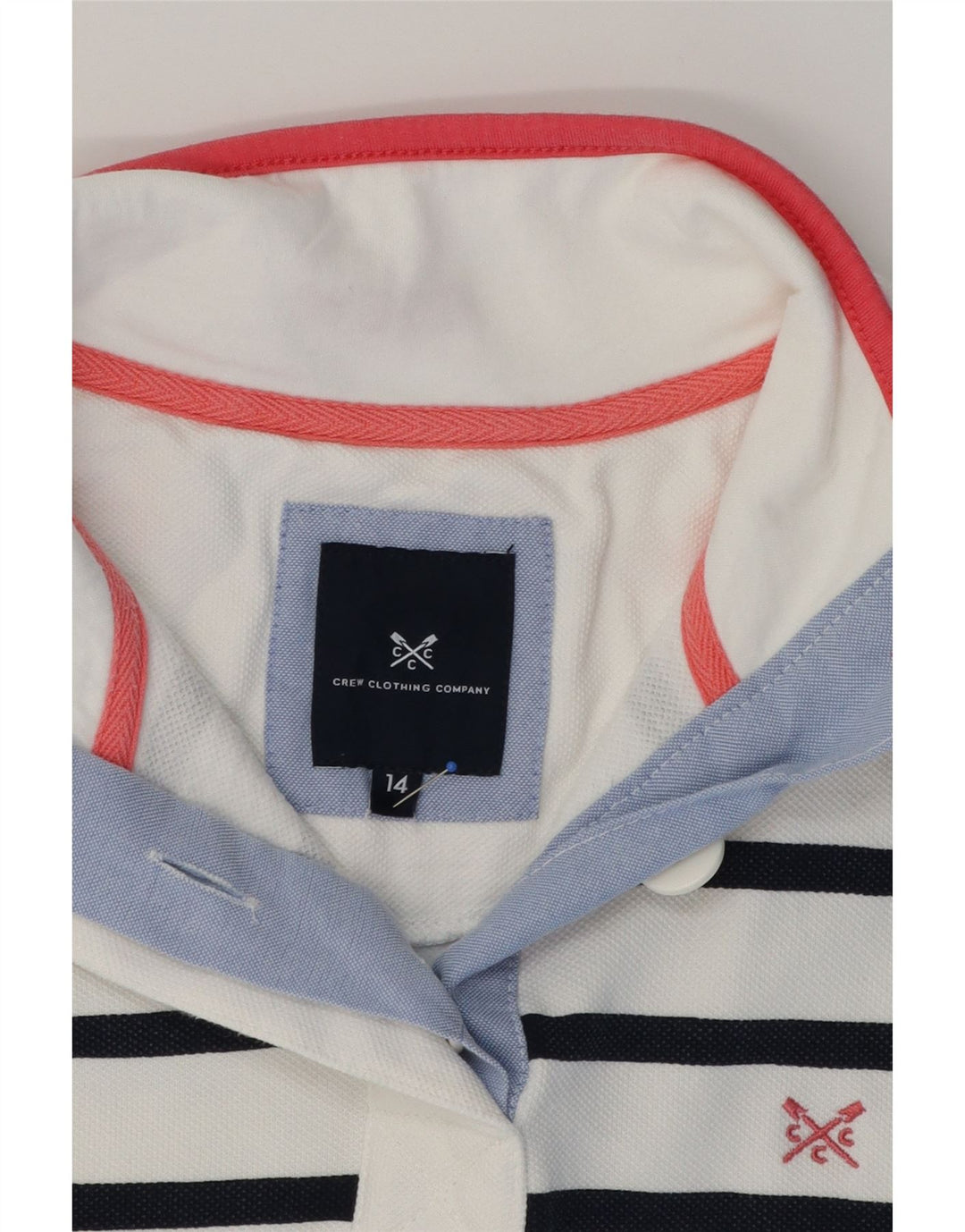 CREW CLOTHING Womens Sweatshirt Jumper UK 14 Large  White Striped Vintage Crew Clothing and Second-Hand Crew Clothing from Messina Hembry 