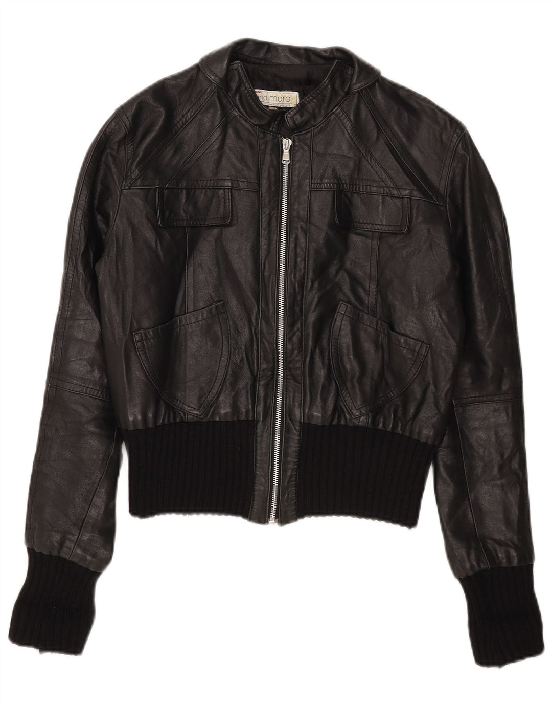 Bata and More Womens Crop Leather Jacket IT 46 Large Black