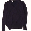 ZARA Womens Crop V-Neck Jumper Sweater UK 12 Medium Navy Blue