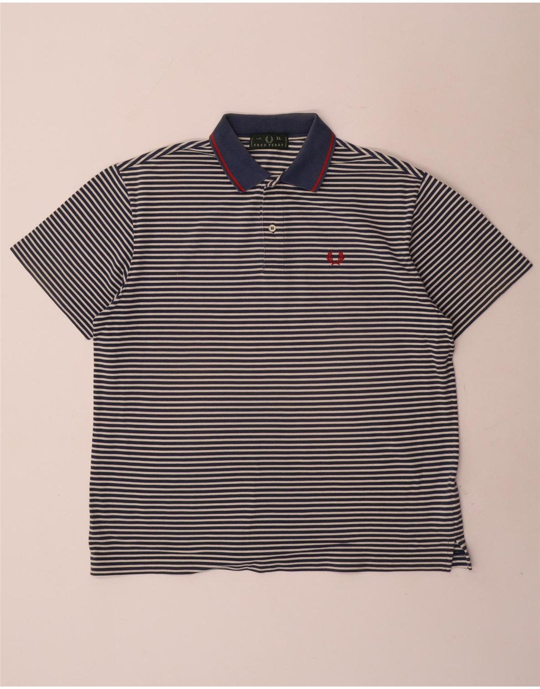 Fred Perry Mens Polo Shirt XL Navy Blue Striped Cotton
