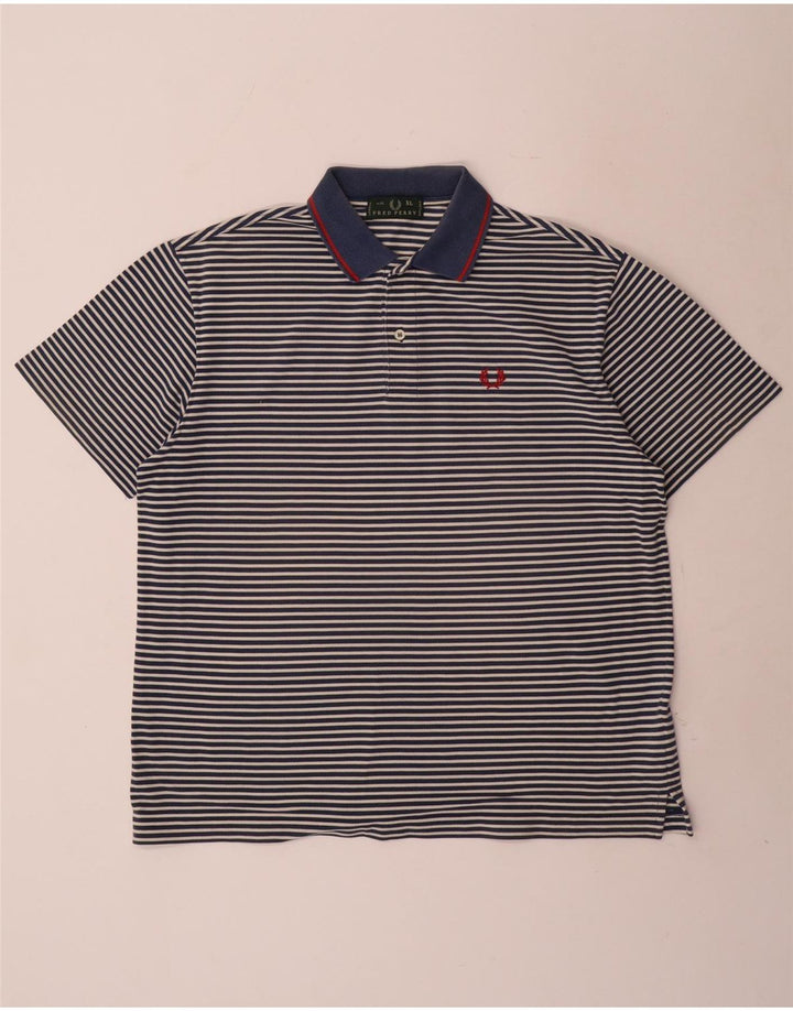 Fred Perry Mens Polo Shirt XL Navy Blue Striped Cotton