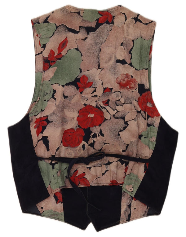 Vintage Womens Suede Waistcoat UK 14 Medium Navy Blue Floral