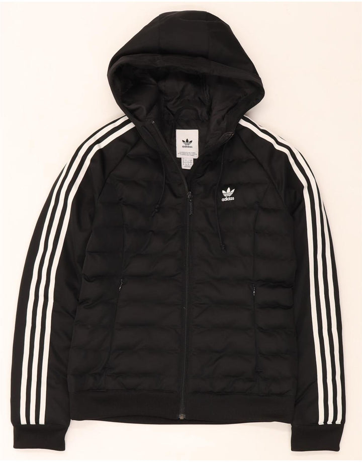 Adidas Womens Hooded Padded Jacket UK 10 Small Black Polyester
