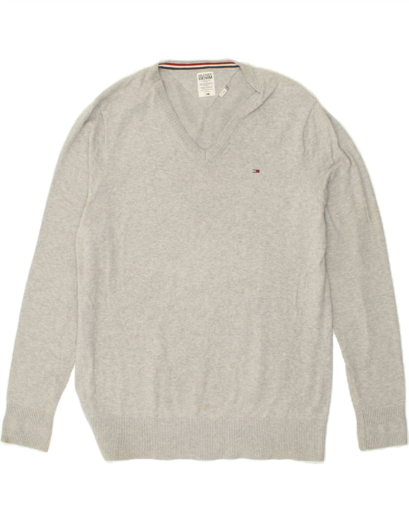 TOMMY HILFIGER Womens V-Neck Jumper Sweater UK 20 2XL Grey Cotton | Vintage Tommy Hilfiger | Thrift | Second-Hand Tommy Hilfiger | Used Clothing | Messina Hembry 