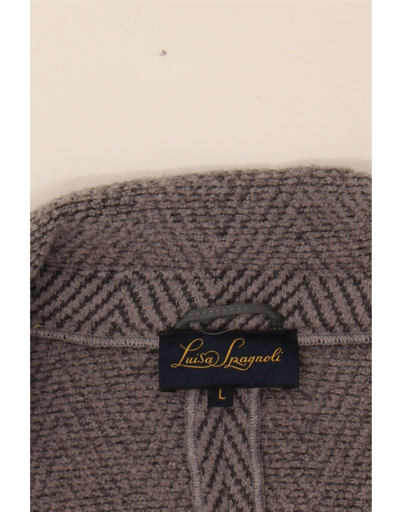 LUISA SPAGNOLI Womens Knit 1 Button Blazer Jacket UK 16 Large Grey Chevron Vintage Luisa Spagnoli and Second-Hand Luisa Spagnoli from Messina Hembry 