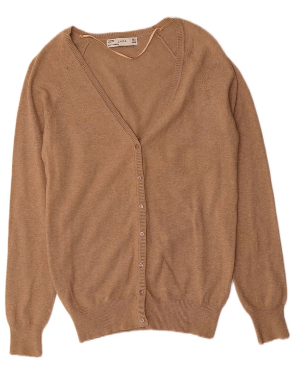 Zara Womens Cardigan Sweater UK 14 Large Beige Cotton