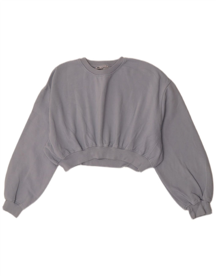Zara Womens Crop Sweatshirt Jumper UK 14 Medium Grey Cotton