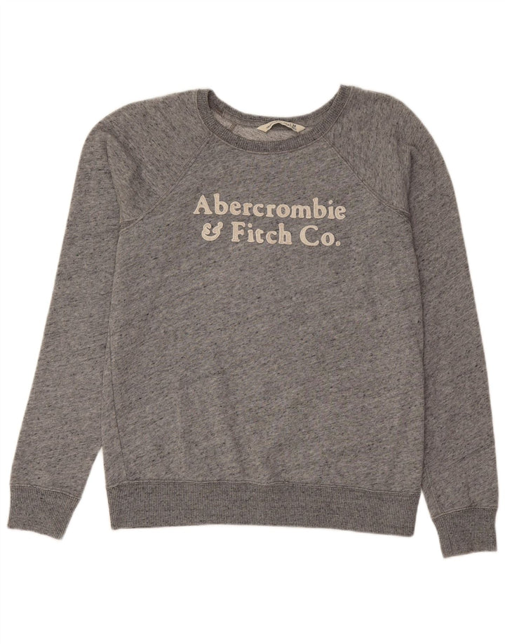 ABERCROMBIE & FITCH Womens Graphic Sweatshirt Jumper UK 14 Medium Grey