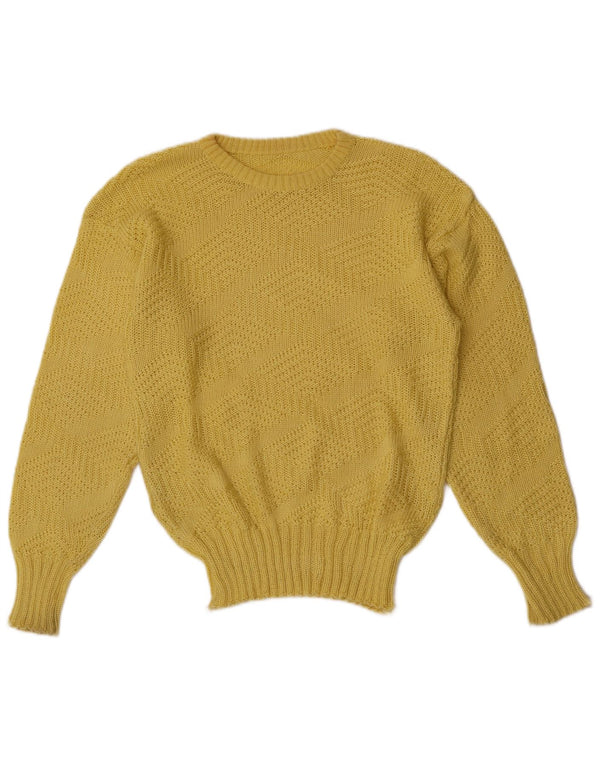 Vintage Womens Crew Neck Jumper Sweater UK 14 Medium Yellow Cotton