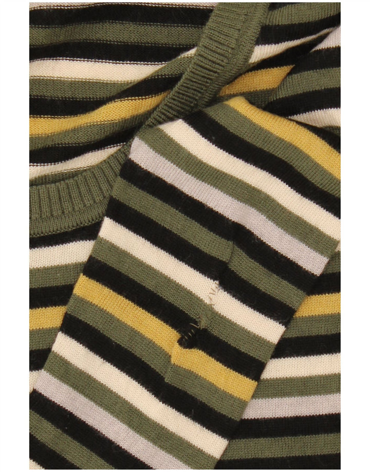 LACOSTE Womens Boat Neck Jumper Sweater Size 36 Small Khaki Striped Wool