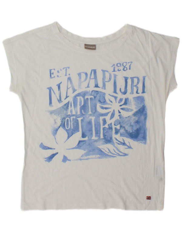 Napapijri Womens Graphic T-Shirt Top UK 14 Medium White