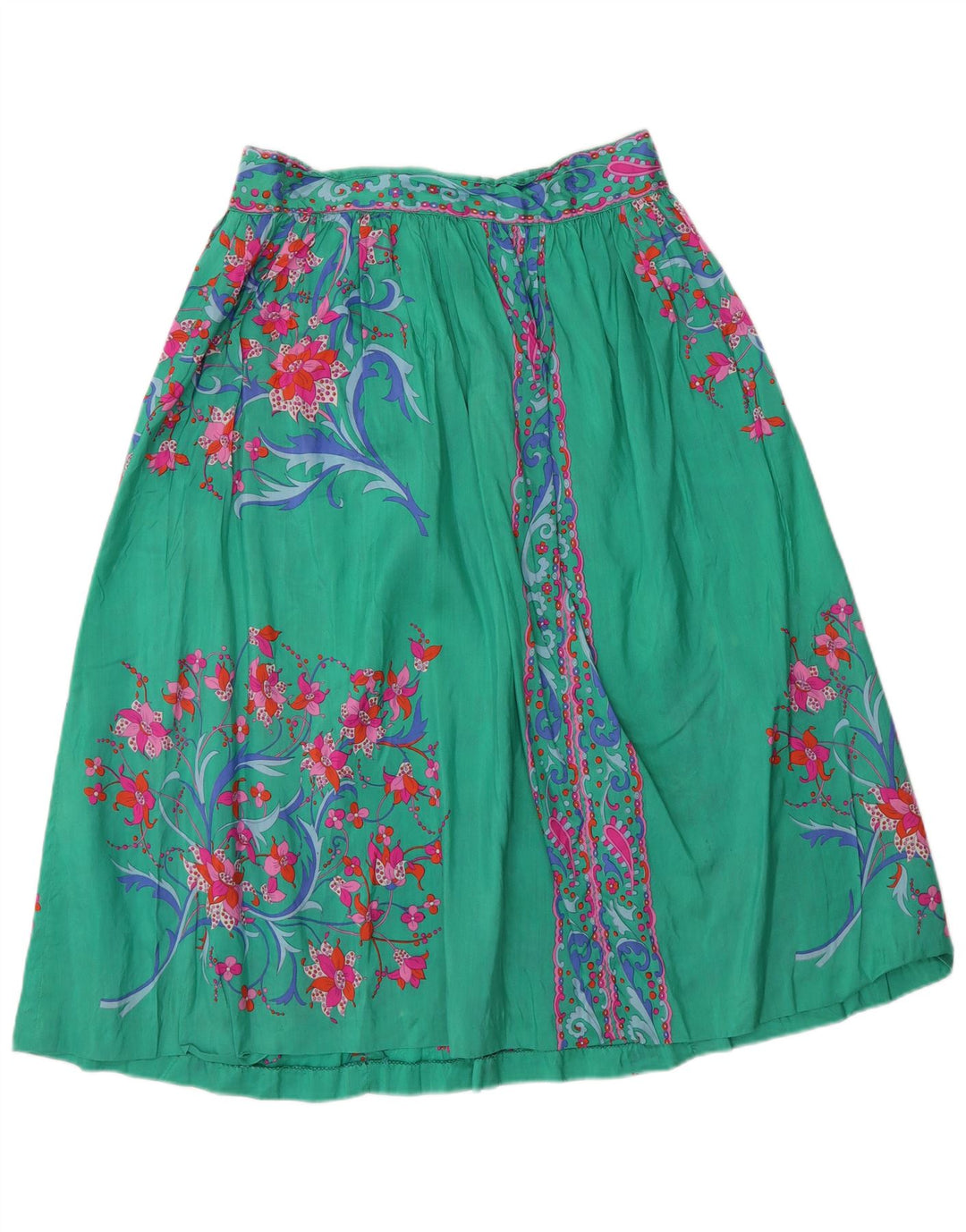 Vintage Womens Flared Skirt W28 Medium Green Floral