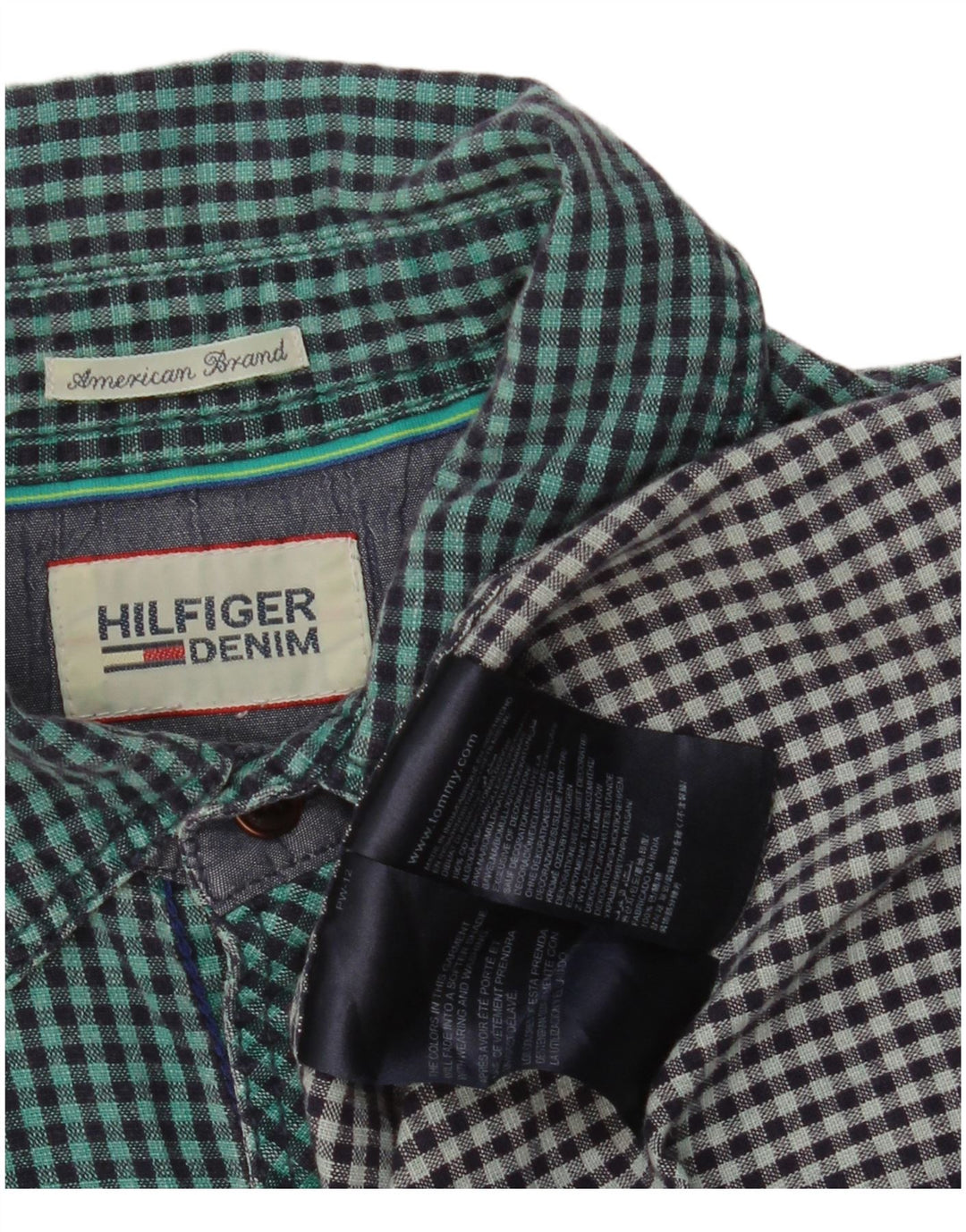 TOMMY HILFIGER Mens Shirt Medium Green Gingham Cotton