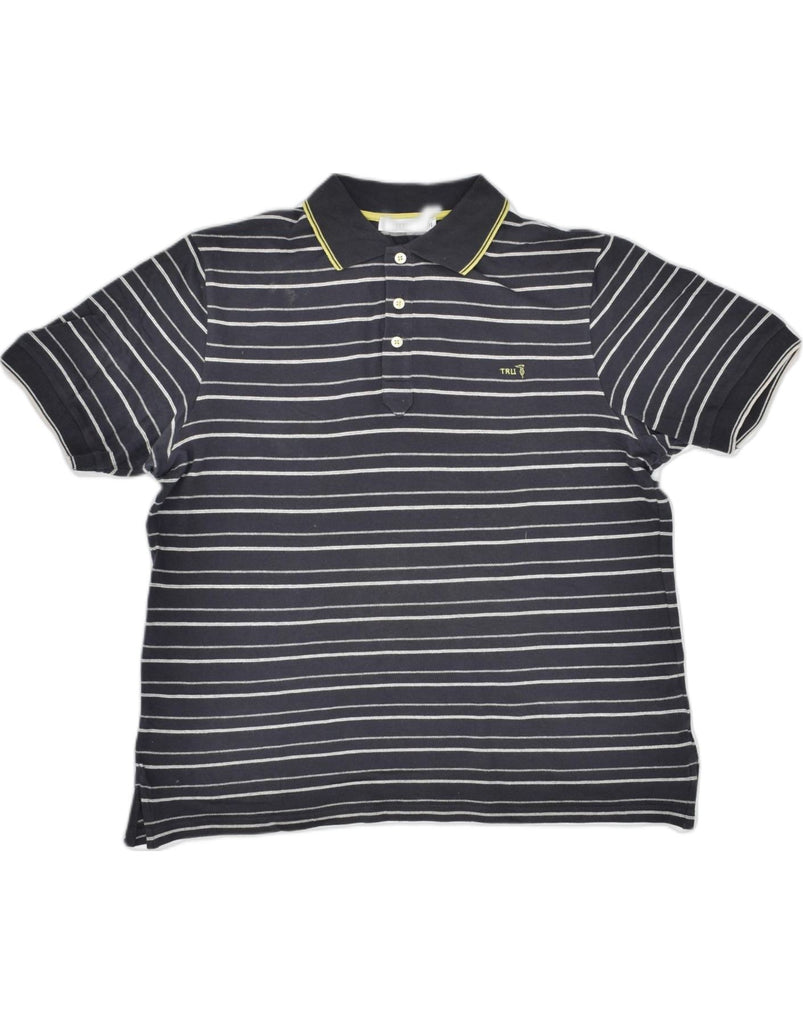 TRUSSARDI Mens Polo Shirt XL Navy Blue Striped Cotton | Vintage | Thrift | Second-Hand | Used Clothing | Messina Hembry 