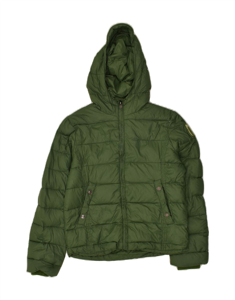 BOMBOOGIE Womens Hooded Padded Jacket UK 12 Medium Green Nylon | Vintage Bomboogie | Thrift | Second-Hand Bomboogie | Used Clothing | Messina Hembry 