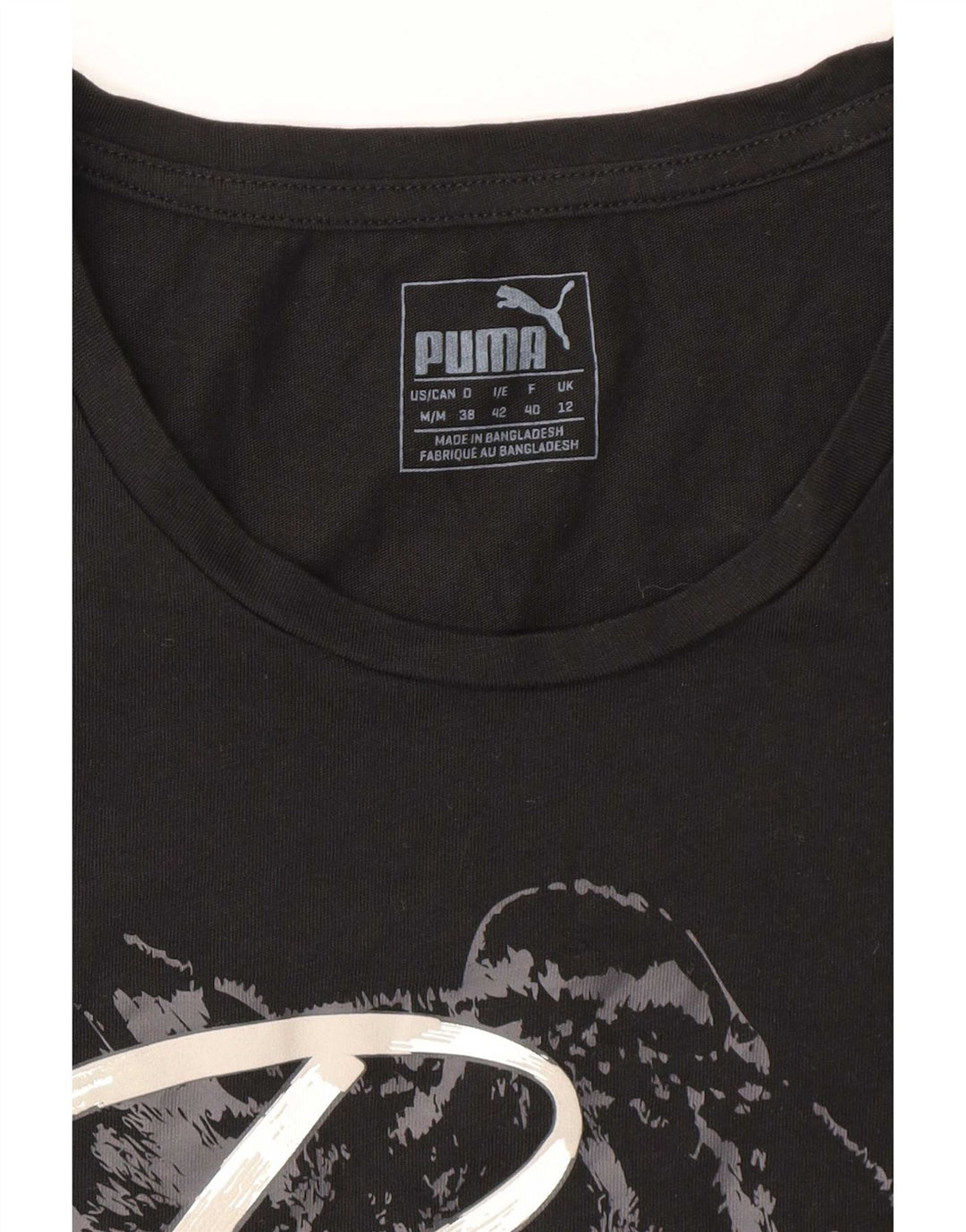 Puma Womens Graphic T-Shirt Top UK 12 Medium  Black