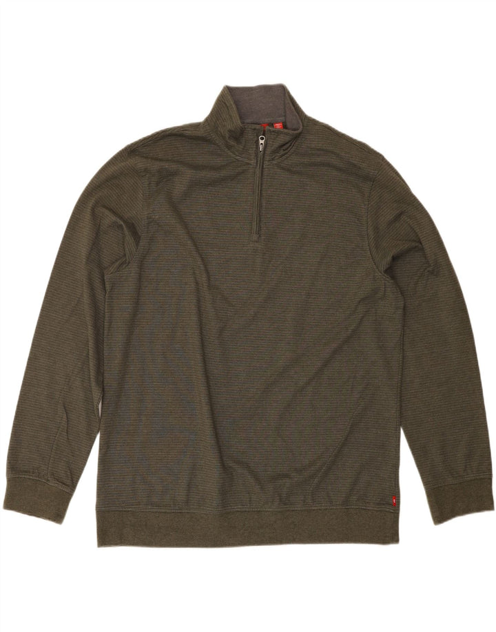 IZOD Mens Zip Neck Sweatshirt Jumper XL Khaki Pinstripe Vintage Izod and Second-Hand Izod from Messina Hembry 