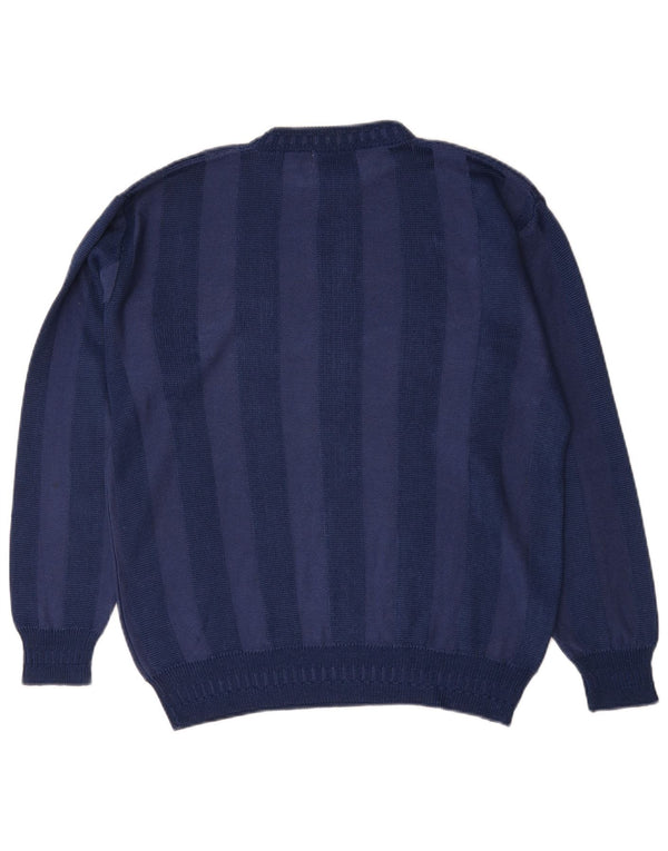 NANI BON Mens Crew Neck Jumper Sweater IT 48 Medium Navy Blue Striped Rayon