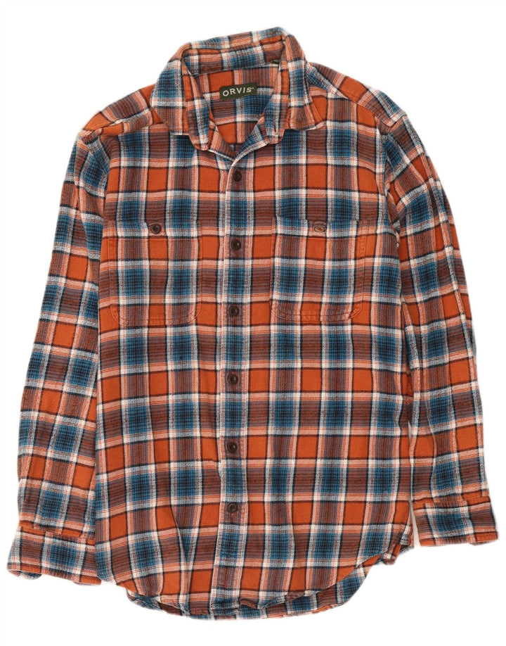 Orvis Mens Flannel Shirt Small Orange Check Cotton