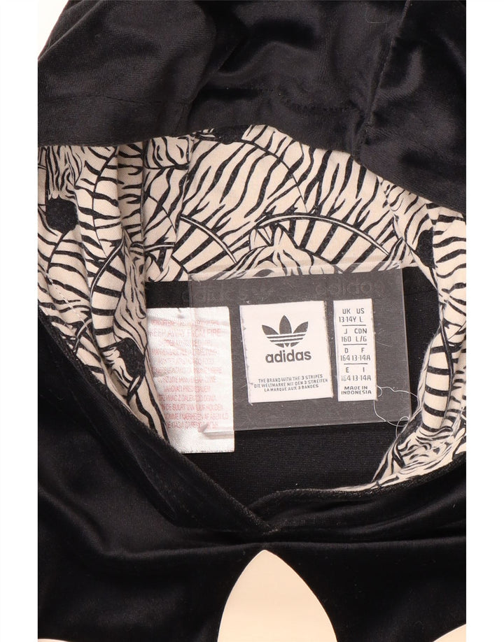 ADIDAS Girls Graphic Velour Hoodie Jumper 13-14 Years Black