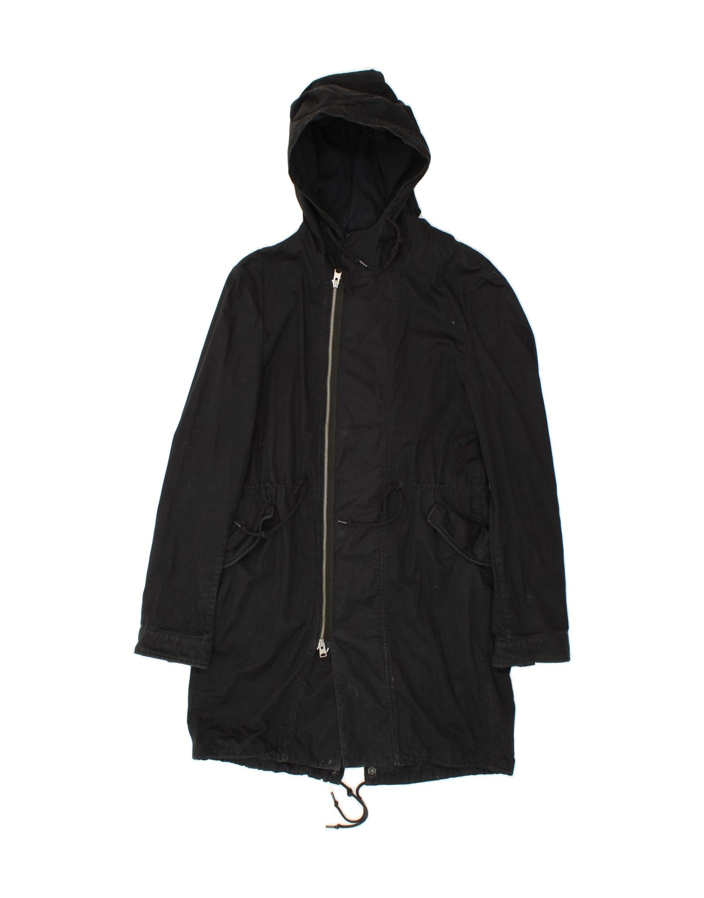 ALL SAINTS Womens Hooded Parka Jacket UK 10 Small Black Cotton