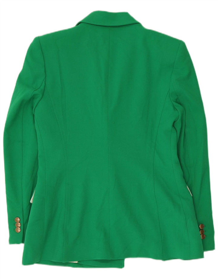 Zara Womens Double Breasted Blazer Jacket UK 12 Medium Green Polyester