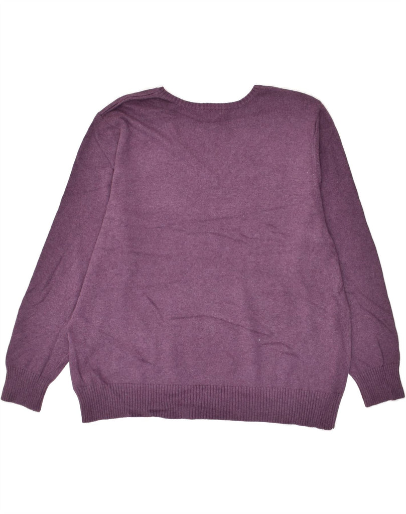 EDDIE BAUER Womens V-Neck Jumper Sweater UK 20 2XL Purple Cotton | Vintage Eddie Bauer | Thrift | Second-Hand Eddie Bauer | Used Clothing | Messina Hembry 