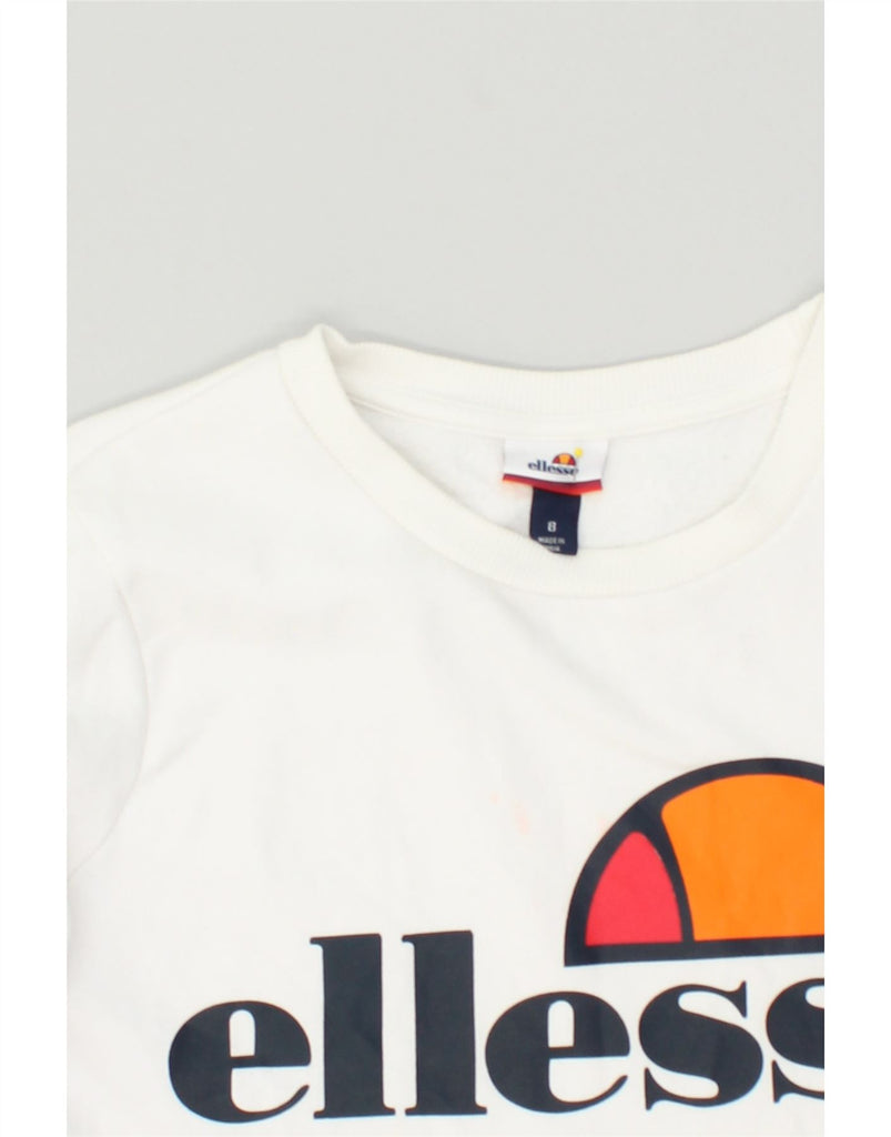 ELLESSE Womens Graphic Sweatshirt Jumper UK 8 Small White Cotton | Vintage Ellesse | Thrift | Second-Hand Ellesse | Used Clothing | Messina Hembry 