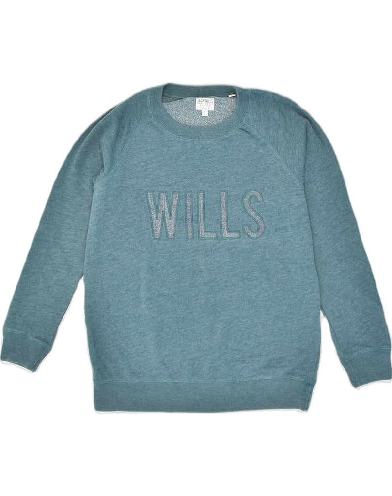 JACK WILLS Womens Graphic Sweatshirt Jumper UK 14 Large  Blue Cotton | Vintage Jack Wills | Thrift | Second-Hand Jack Wills | Used Clothing | Messina Hembry 