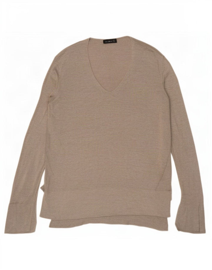 Zara Womens Longline V-Neck Jumper Sweater UK 10 Small Grey