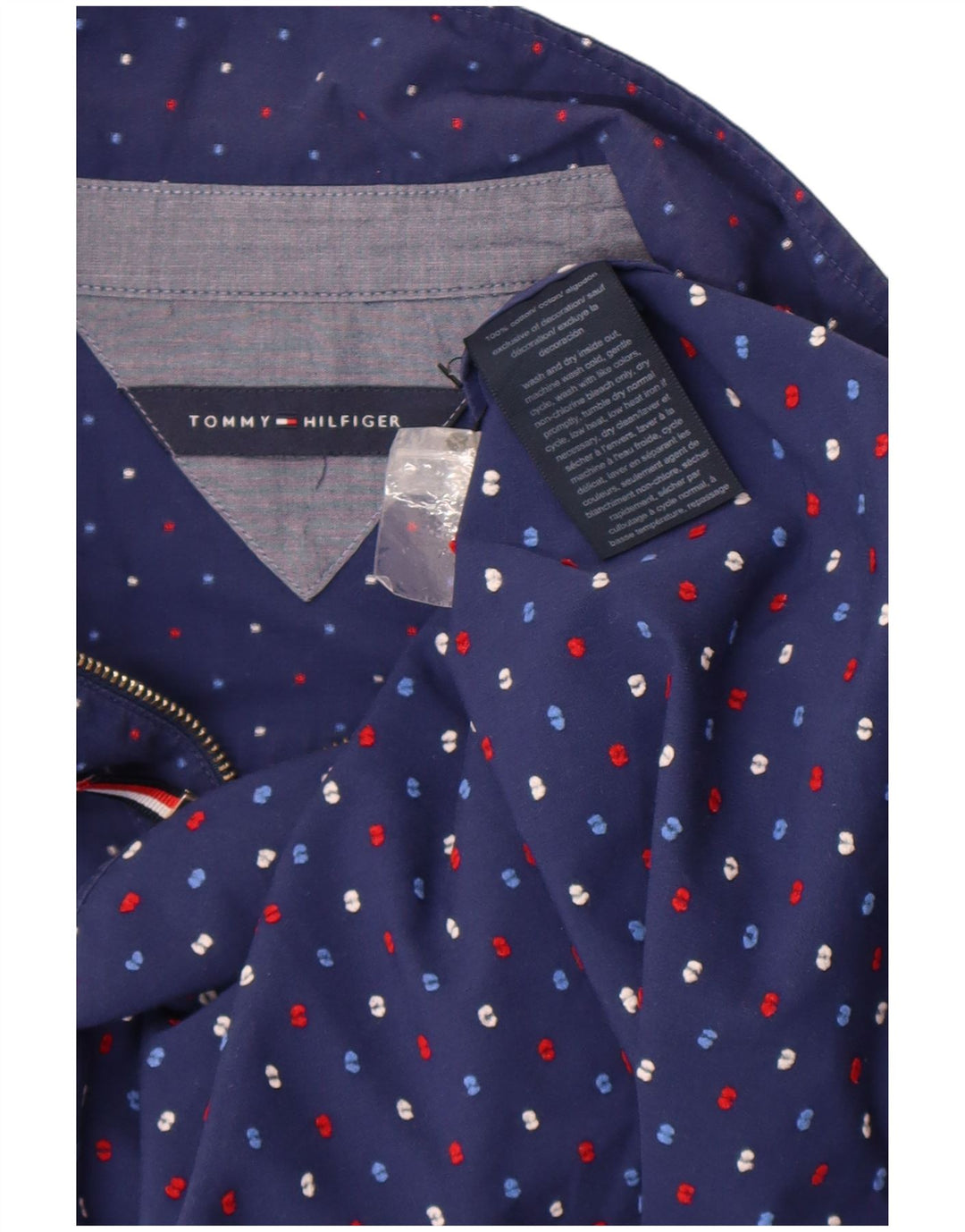 Tommy Hilfiger Womens Pullover Shirt UK 14 Medium Navy Blue Spotted Cotton