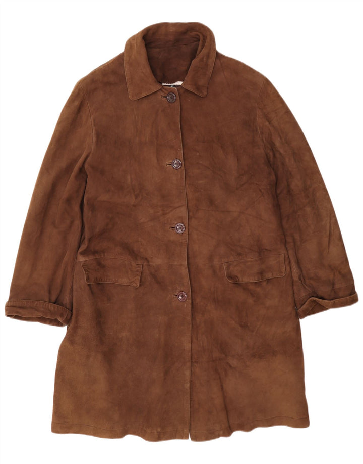 Conbipel Womens Free Heron Suede Overcoat IT 42 Medium Brown Leather